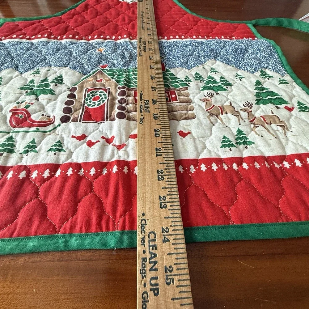 Vintage Handmade Quilted Christmas Village Apron Santa Cottagecore Reversible‎